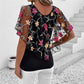 🔥👚 Női nyomtatott hálós patchwork felső 🥰