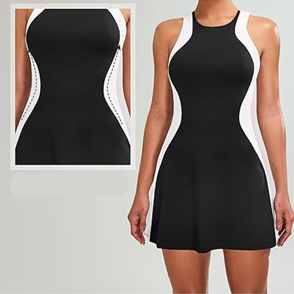 🔥👗Színblokkoló karcsúsított miniruha és rövidnadrág szett