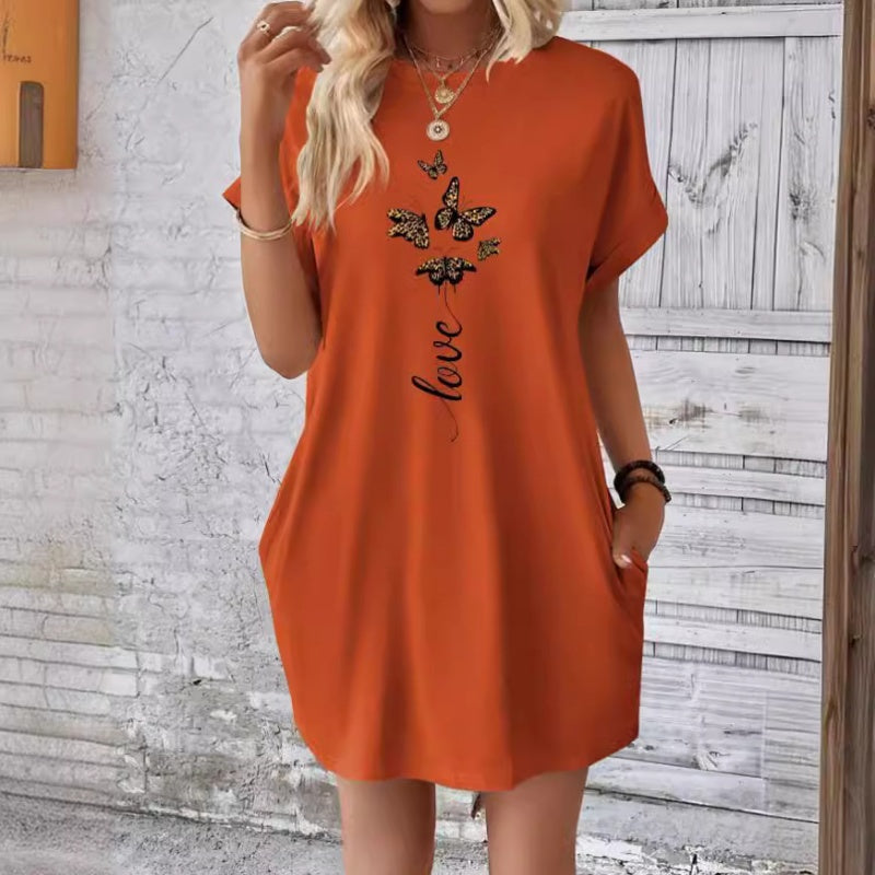 🔥👗Pillangó nyomtatás rövid ujjú ruha