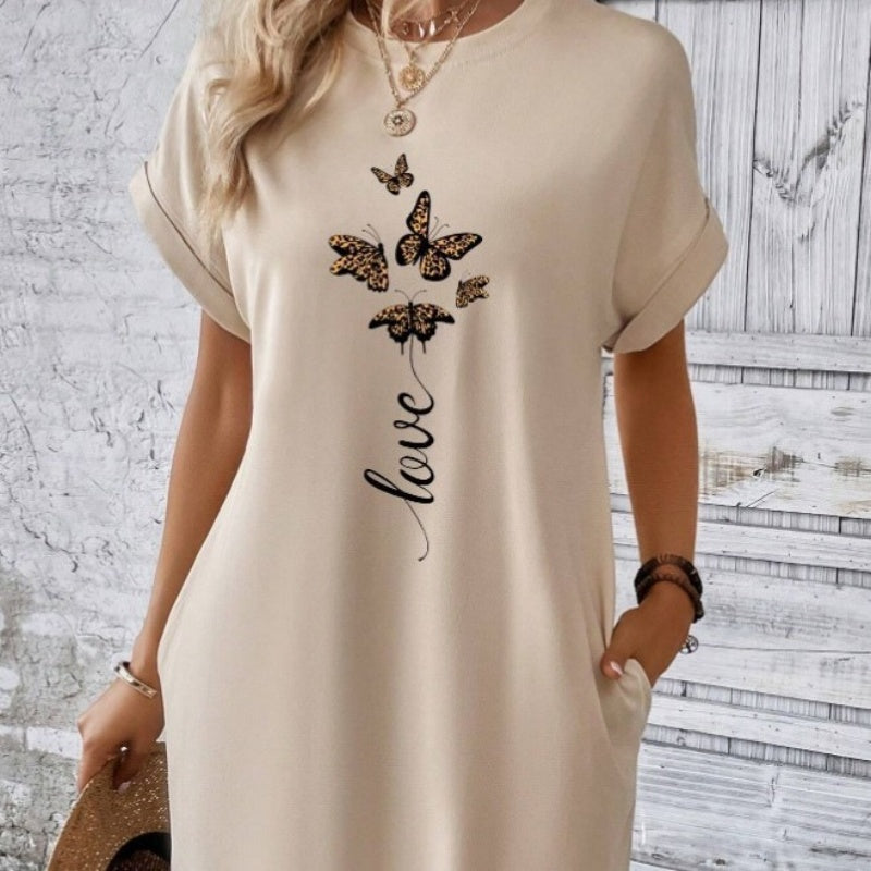 🔥👗Pillangó nyomtatás rövid ujjú ruha