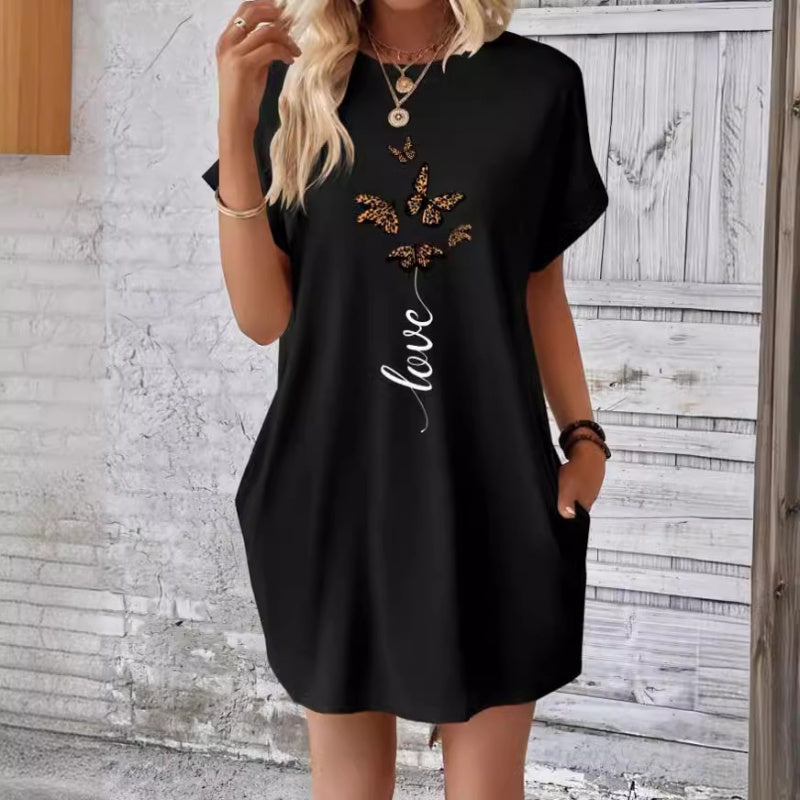 🔥👗Pillangó nyomtatás rövid ujjú ruha