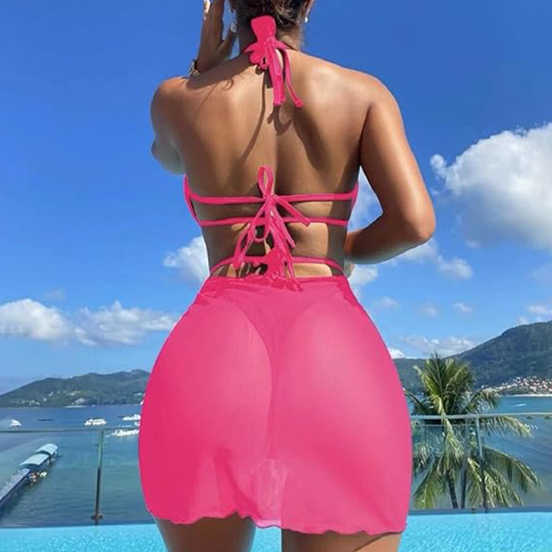 🔥👙Egyszínű, pántnélküli bikini 3 darabos szett