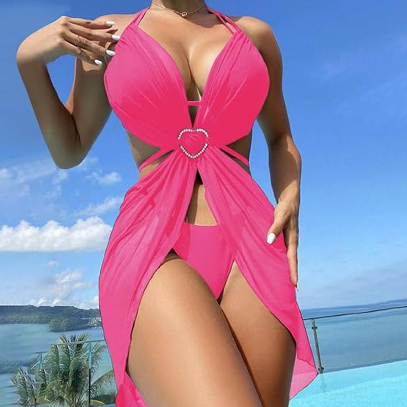 🔥👙Egyszínű, pántnélküli bikini 3 darabos szett
