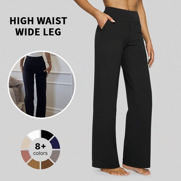 🔥👖Női magas derék Stretch alkalmi jóga széles lábszárú nadrágok