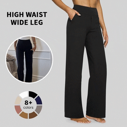 🔥👖Női magas derék Stretch alkalmi jóga széles lábszárú nadrágok
