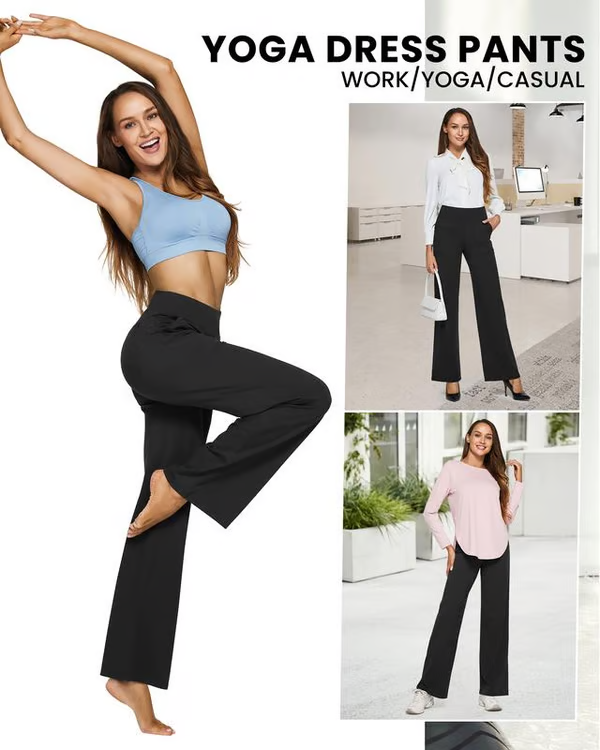🔥👖Női magas derék Stretch alkalmi jóga széles lábszárú nadrágok