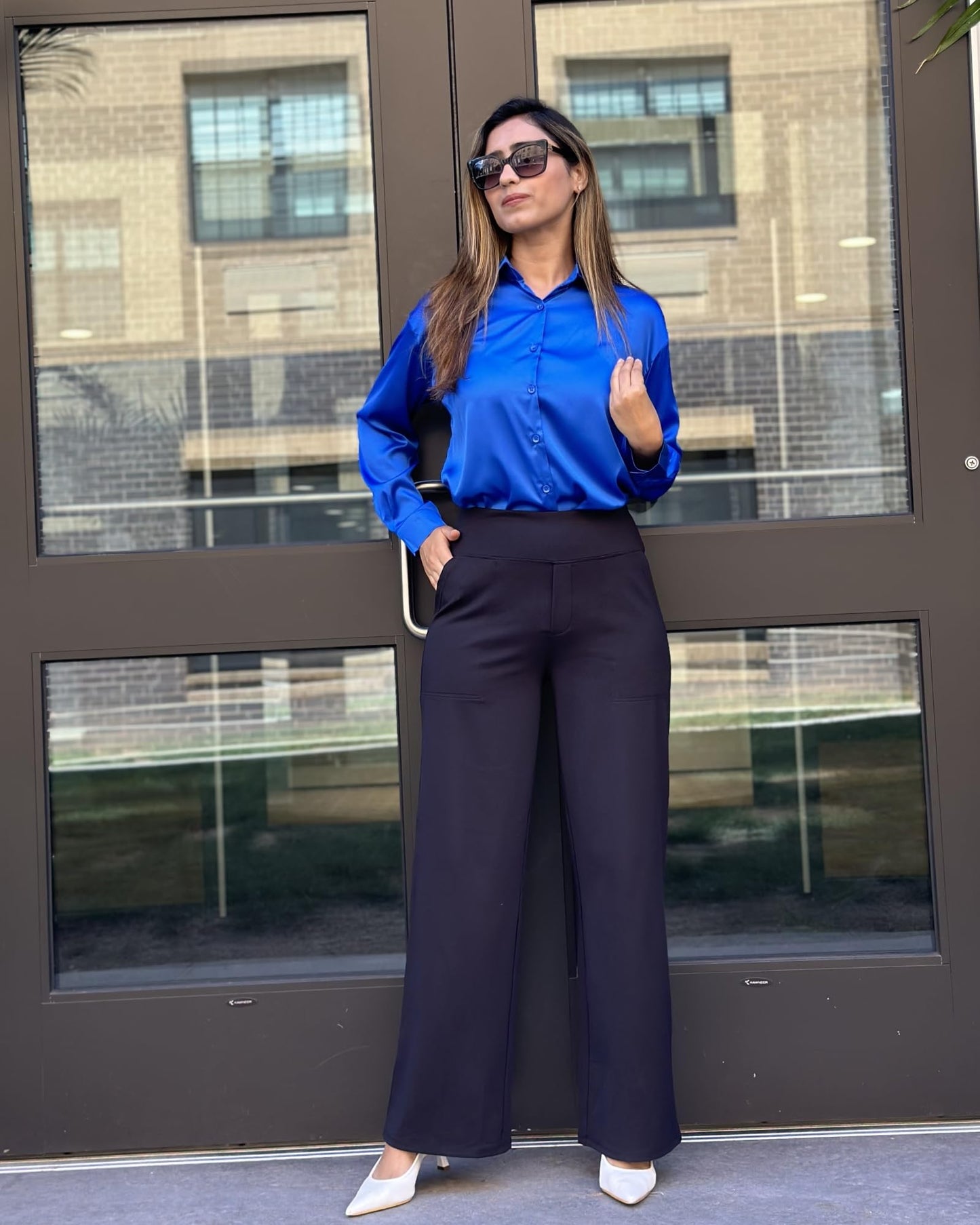 🔥👖Női magas derék Stretch alkalmi jóga széles lábszárú nadrágok