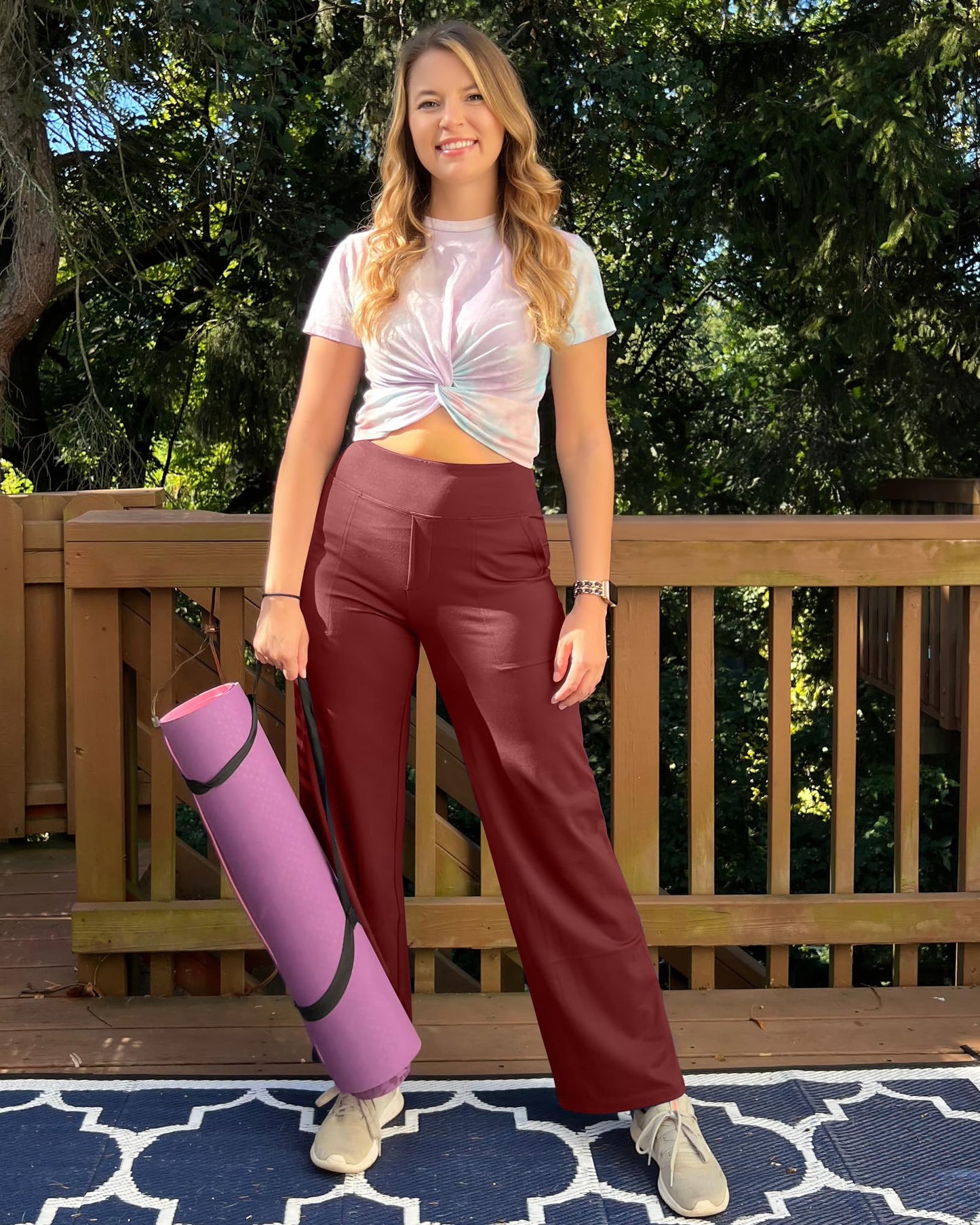 🔥👖Női magas derék Stretch alkalmi jóga széles lábszárú nadrágok