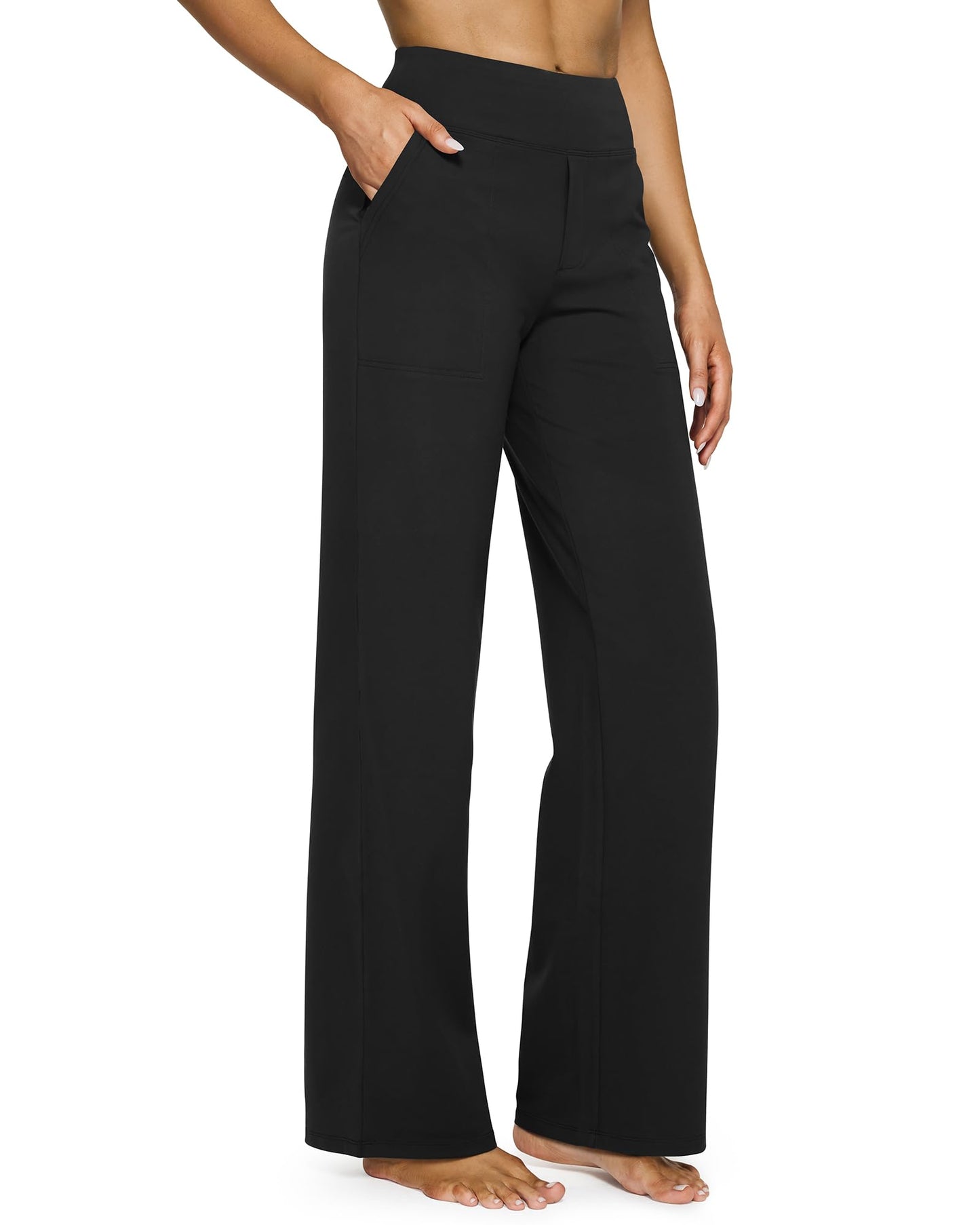 🔥👖Női magas derék Stretch alkalmi jóga széles lábszárú nadrágok