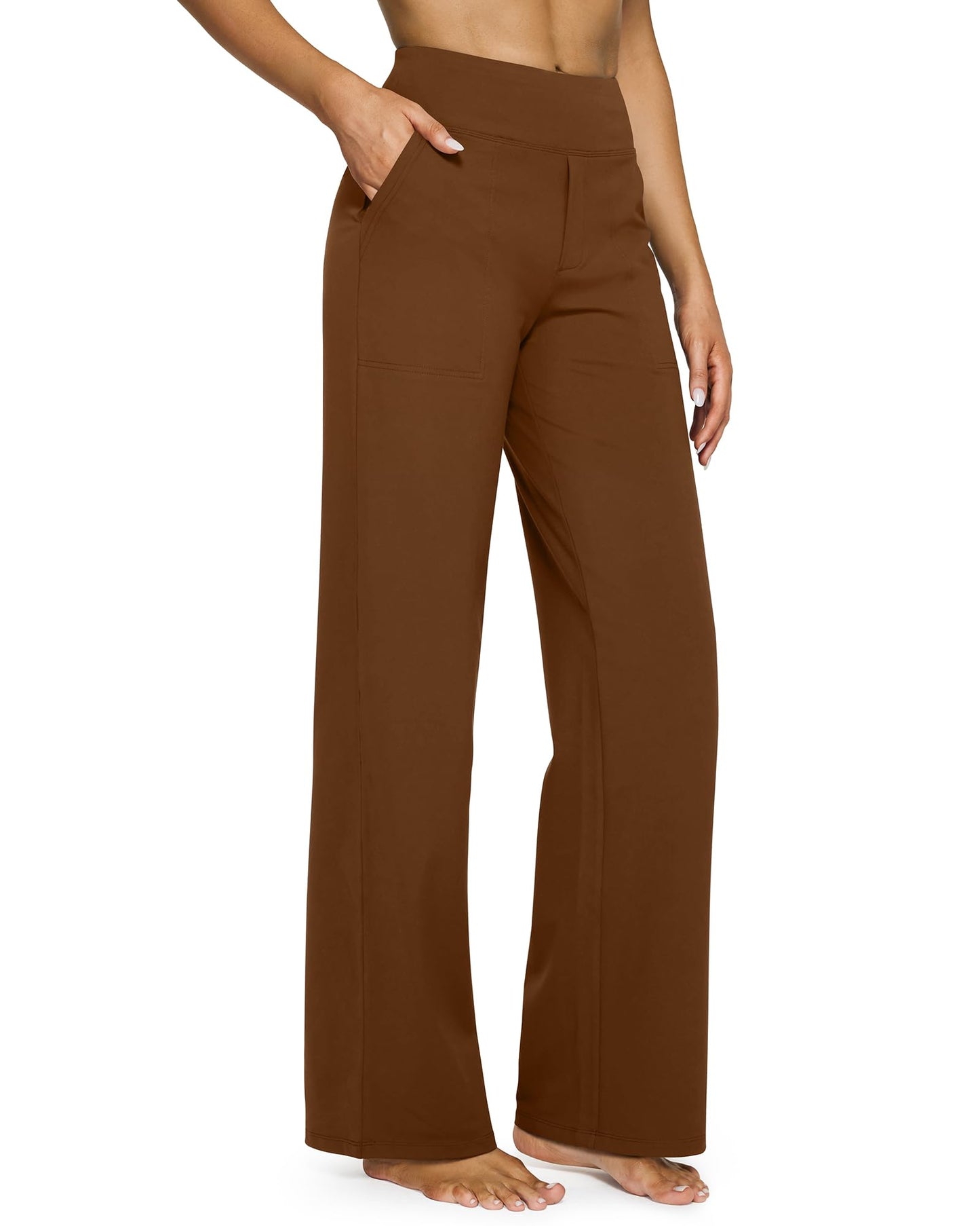 🔥👖Női magas derék Stretch alkalmi jóga széles lábszárú nadrágok