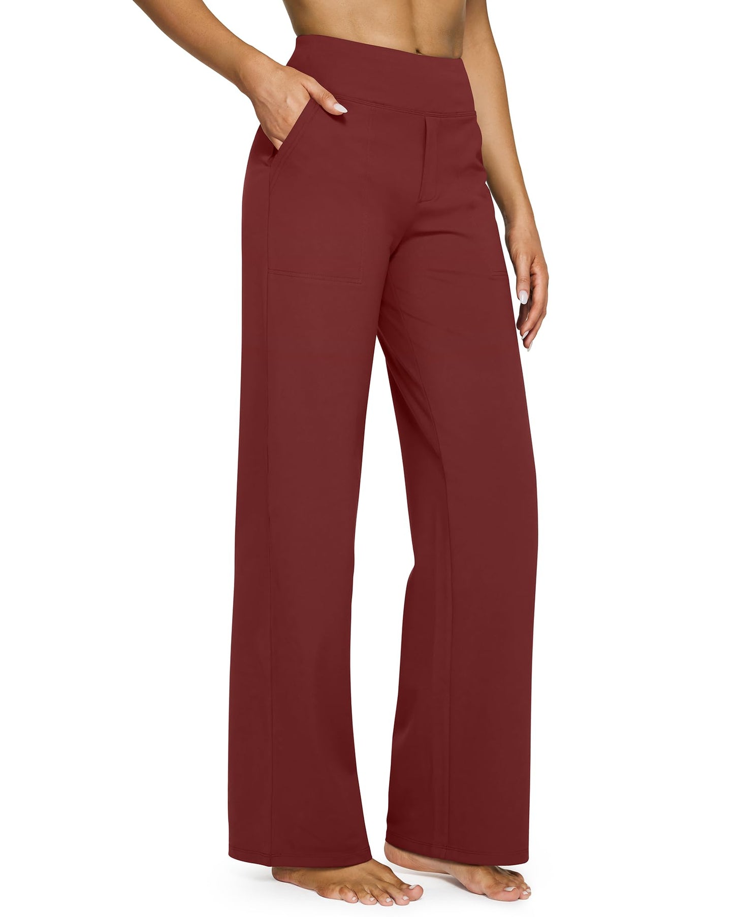 🔥👖Női magas derék Stretch alkalmi jóga széles lábszárú nadrágok