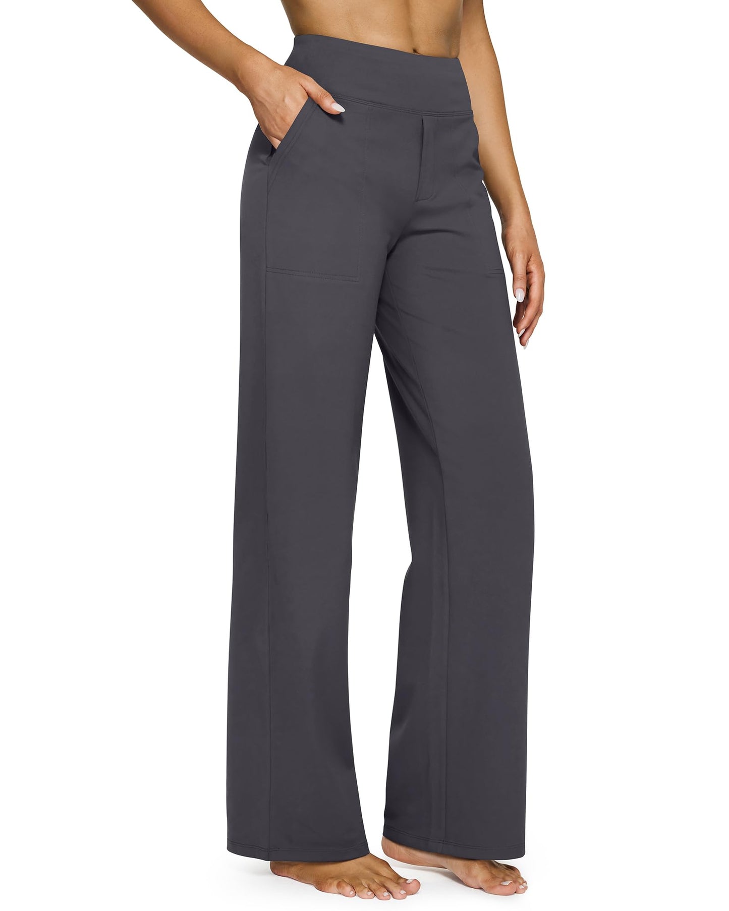 🔥👖Női magas derék Stretch alkalmi jóga széles lábszárú nadrágok