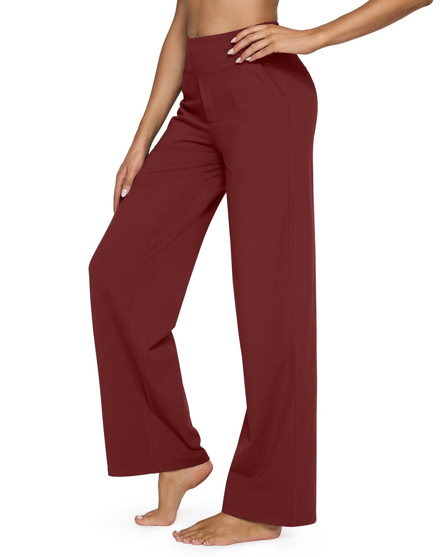 🔥👖Női magas derék Stretch alkalmi jóga széles lábszárú nadrágok