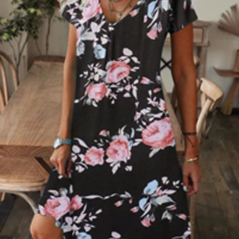 🔥👗【M-3XL】Női elegáns virágos nyomtatás V-nyakú hosszú ruha