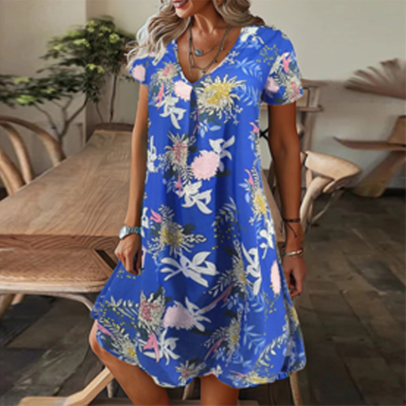 🔥👗【M-3XL】Női elegáns virágos nyomtatás V-nyakú hosszú ruha