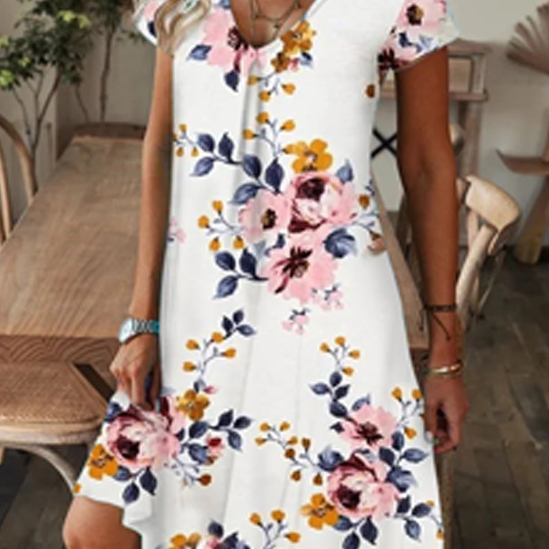 🔥👗【M-3XL】Női elegáns virágos nyomtatás V-nyakú hosszú ruha