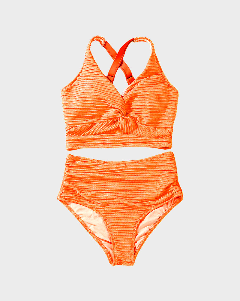 🔥👙Texturált, csomózott elülső, magas derekú bikiniszett