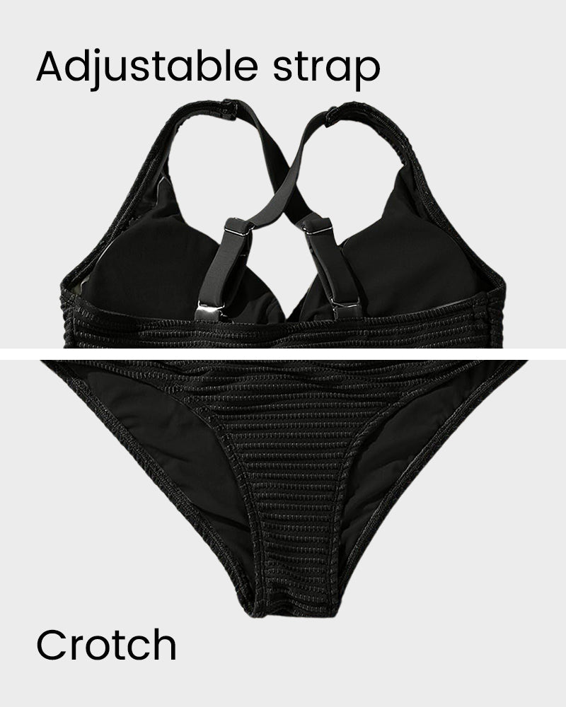 🔥👙Texturált, csomózott elülső, magas derekú bikiniszett