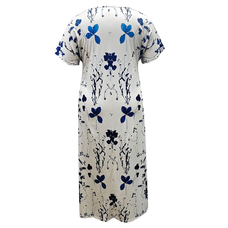 🔥👗Női alkalmi virágos nyomtatás rövid ujjú ruha