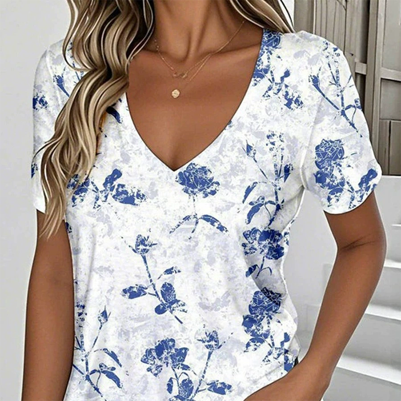 🔥👚Női alkalmi V-nyakú nyomtatott póló