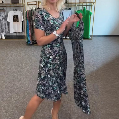🔥👗 [S-4XL] 🌸 Női alkalmi kerek nyakú virágos nyomtatott ruhák 💃
