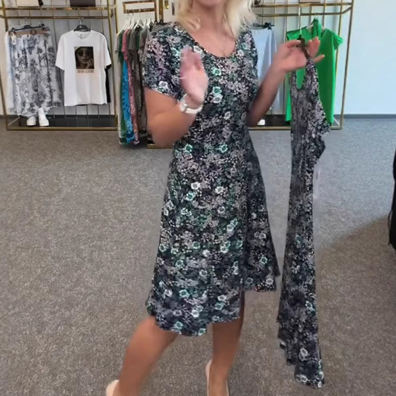 🔥👗 [S-4XL] 🌸 Női alkalmi kerek nyakú virágos nyomtatott ruhák 💃