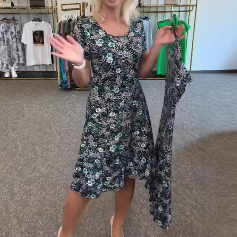 🔥👗 [S-4XL] 🌸 Női alkalmi kerek nyakú virágos nyomtatott ruhák 💃
