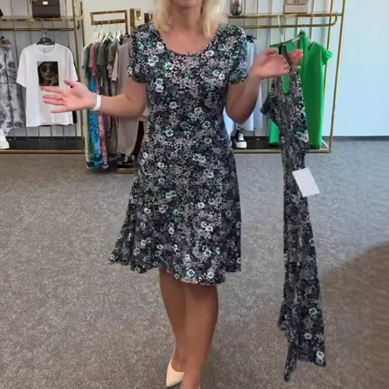 🔥👗 [S-4XL] 🌸 Női alkalmi kerek nyakú virágos nyomtatott ruhák 💃