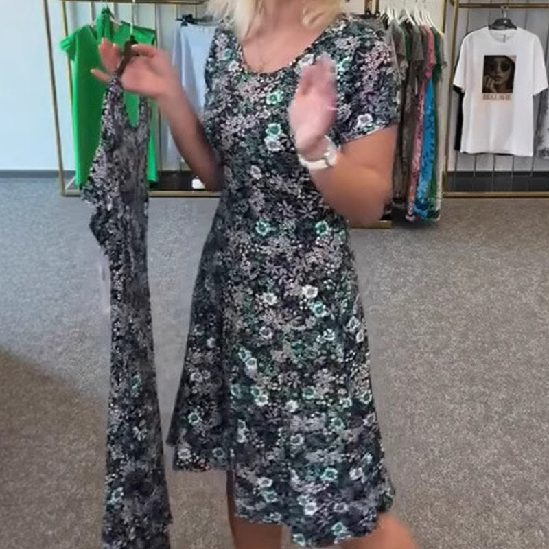 🔥👗 [S-4XL] 🌸 Női alkalmi kerek nyakú virágos nyomtatott ruhák 💃