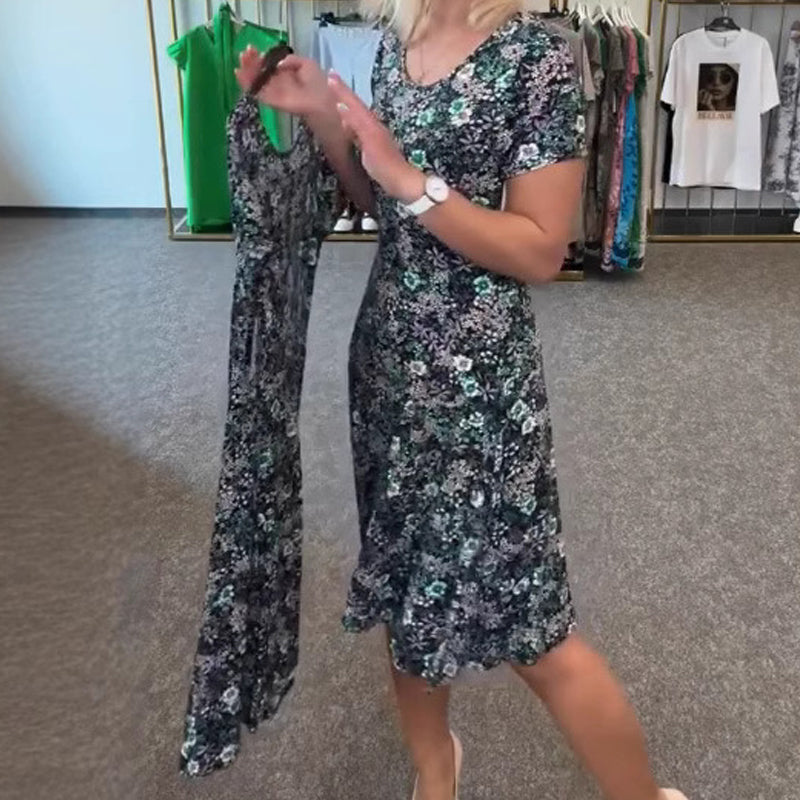 🔥👗 [S-4XL] 🌸 Női alkalmi kerek nyakú virágos nyomtatott ruhák 💃