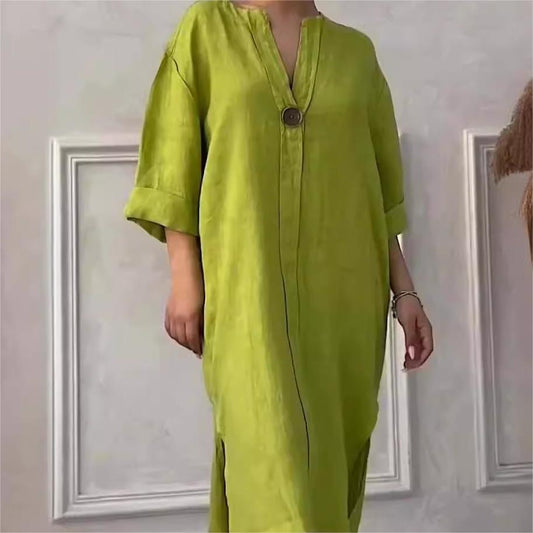 🔥👗Casual légáteresztő ruha egyszínű színben