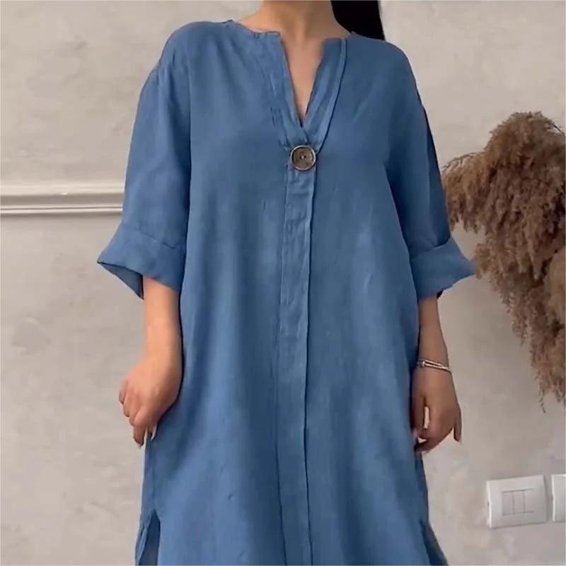 🔥👗Casual légáteresztő ruha egyszínű színben