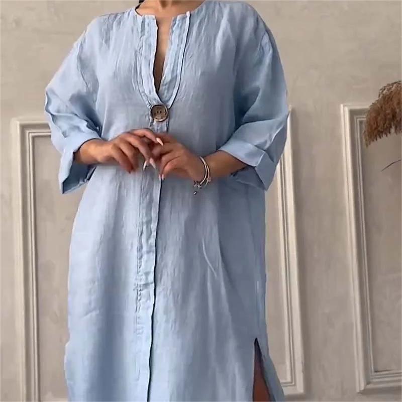 🔥👗Casual légáteresztő ruha egyszínű színben