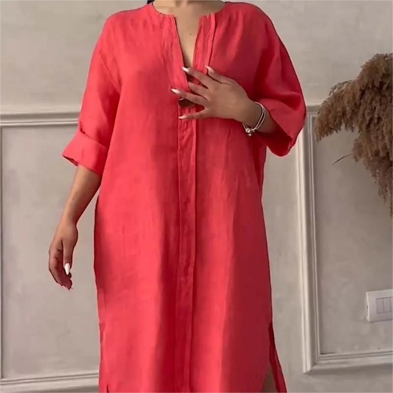 🔥👗Casual légáteresztő ruha egyszínű színben