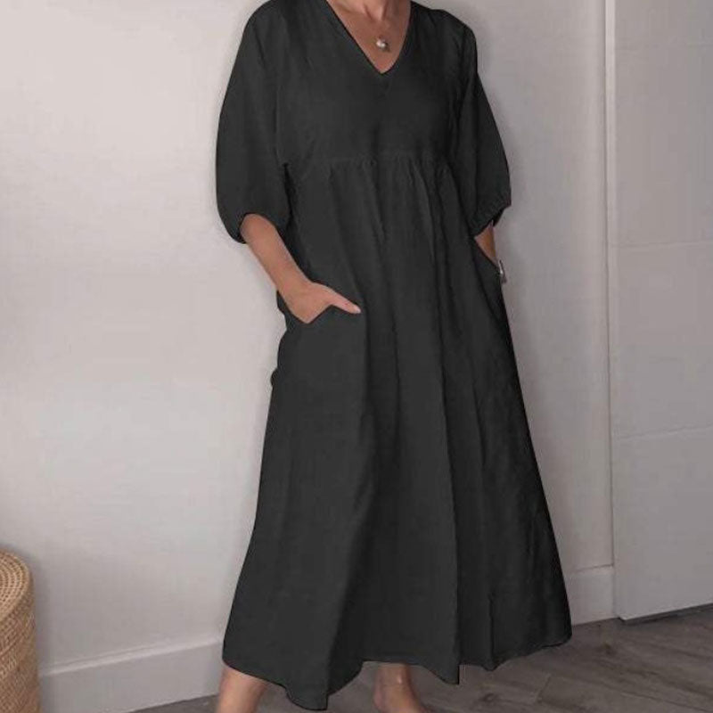 🎀Egyszerű temperamentum egyszínű Hepburn stílusú ruha