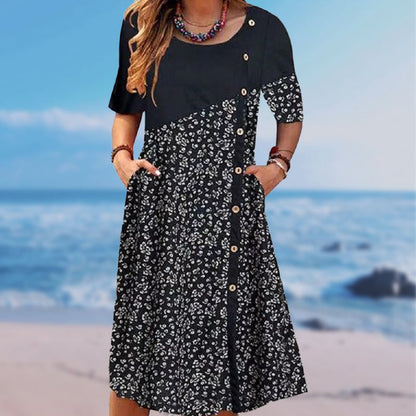 🔥👗Női patchwork vintage nyomtatott pamut ruha