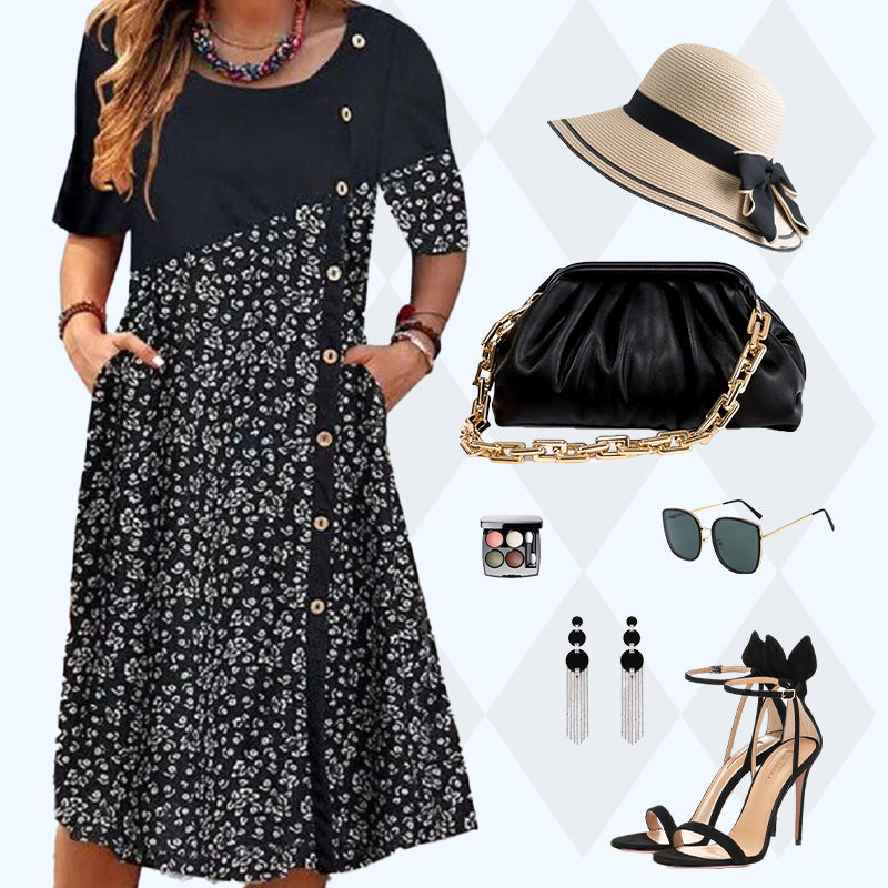 🔥👗Női patchwork vintage nyomtatott pamut ruha