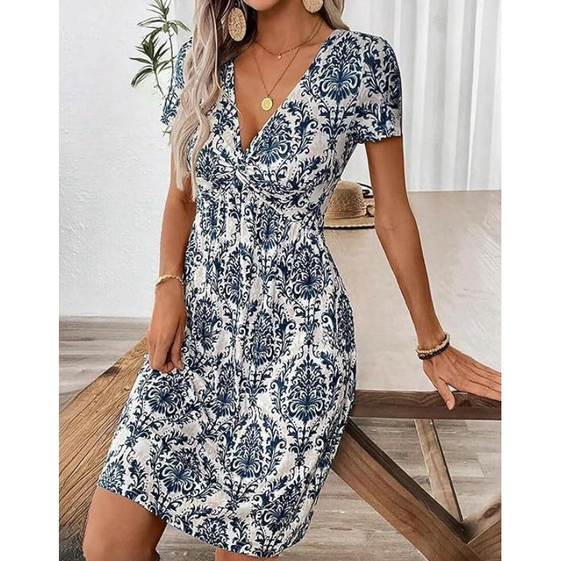 🔥👗Női ujjatlan, V-nyakú, derekú, rakott ruha