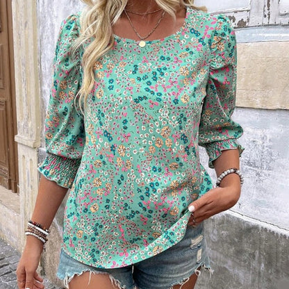 🔥👚Női alkalmi nyomtatott kerek nyakú felső