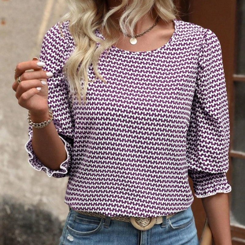 🔥👚Női alkalmi nyomtatott kerek nyakú felső