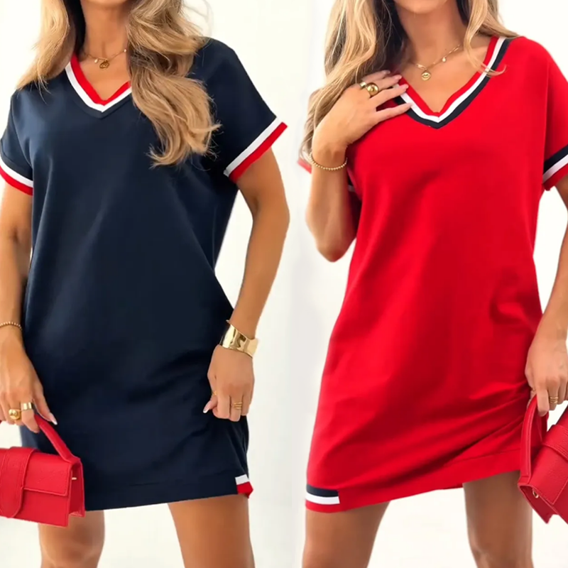 🔥👗Női csíkos, összevarrt ruha – retró hangulat, modern kényelem