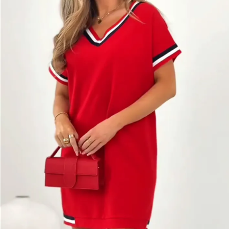 🔥👗Női csíkos, összevarrt ruha – retró hangulat, modern kényelem