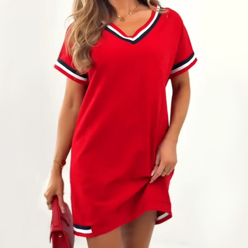 🔥👗Női csíkos, összevarrt ruha – retró hangulat, modern kényelem