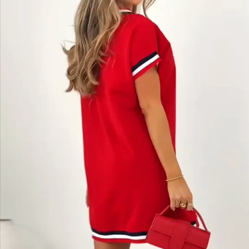 🔥👗Női csíkos, összevarrt ruha – retró hangulat, modern kényelem