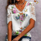 🔥👚[S-4XL] Csipkés patchwork nyomtatott rövid ujjú felső