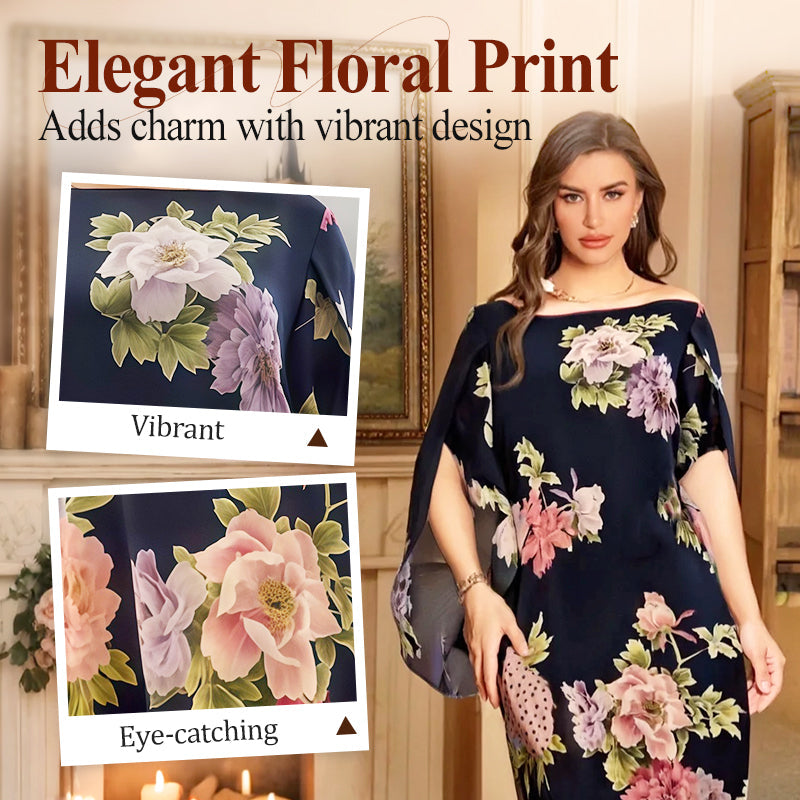 🔥👗Elegáns, mintás, hosszú ruha középhosszú ujjakkal