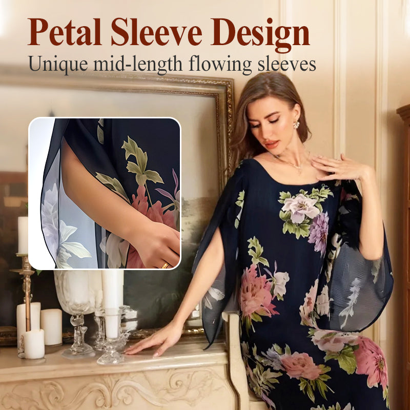 🔥👗Elegáns, mintás, hosszú ruha középhosszú ujjakkal