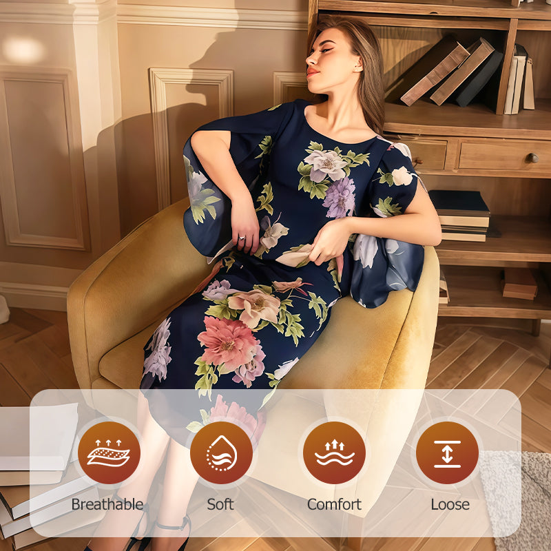 🔥👗Elegáns, mintás, hosszú ruha középhosszú ujjakkal