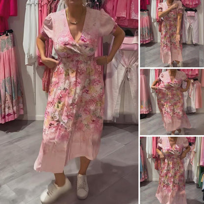 🔥👗Elegáns, virágmintás, V-nyakú hosszú ruha nőknek