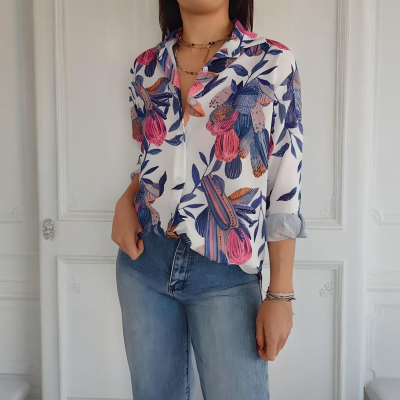 🔥👚Elegáns Növénymintás Gombos Ing